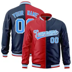 Red Navy Two Tone Full-Zip Varsity Letterman Bomber Jacket 1