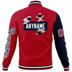 Red Navy Two Tone Split Full-Snap Letterman Jacket Raglan Sleeves 6