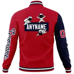 Red Navy Two Tone Split Full-Snap Letterman Jacket Raglan Sleeves 6