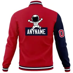 Red Navy Two Tone Split Full-Snap Letterman Jacket Raglan Sleeves 6