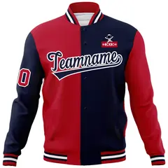 Red Navy Two Tone Split Full-Snap Letterman Jacket Raglan Sleeves 5