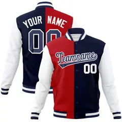 Red Navy Two Tone Split Varsity Full-Snap Letterman Jacket