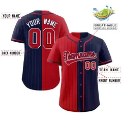 Red Navy Two-Tone Striped Authentic Baseball Jersey 2
