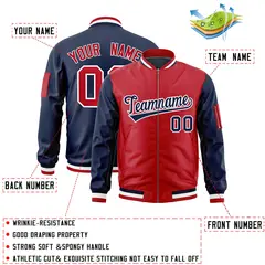 Red Navy Two-Tone Varsity Letterman Bomber Jacket 2