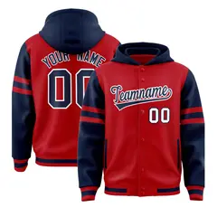 Red Navy Varsity Letterman Hoodie Jacket Raglan Three Stripes 1