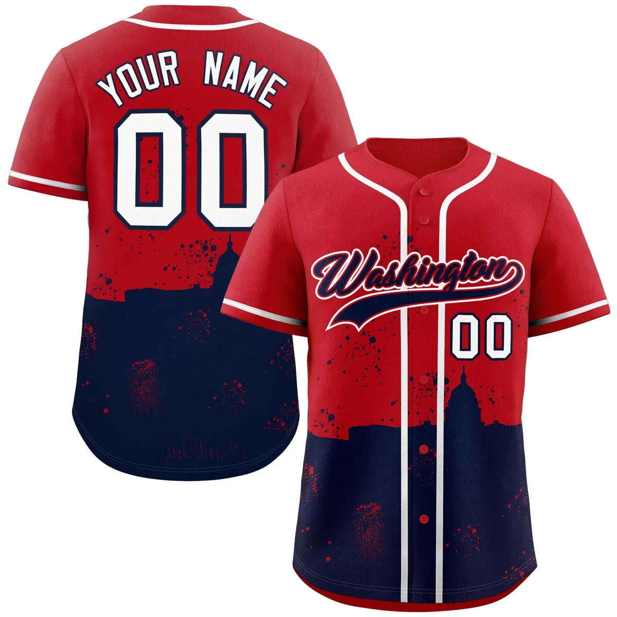 Red Navy Washington City Nightscape Baseball Jersey