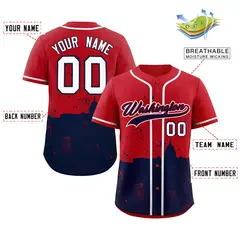 Red Navy Washington City Nightscape Baseball Jersey 2