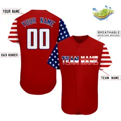Red Navy-White American Flag Baseball Jersey 2