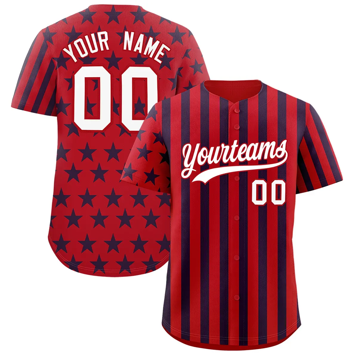 Red Navy White American Flag Graffiti Baseball Jersey