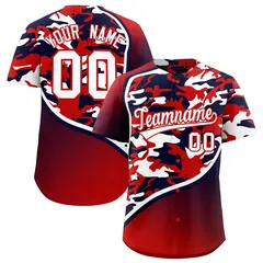 Red Navy White Camo Gradient Fashion Baseball Jersey 1