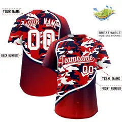 Red Navy White Camo Gradient Fashion Baseball Jersey 2