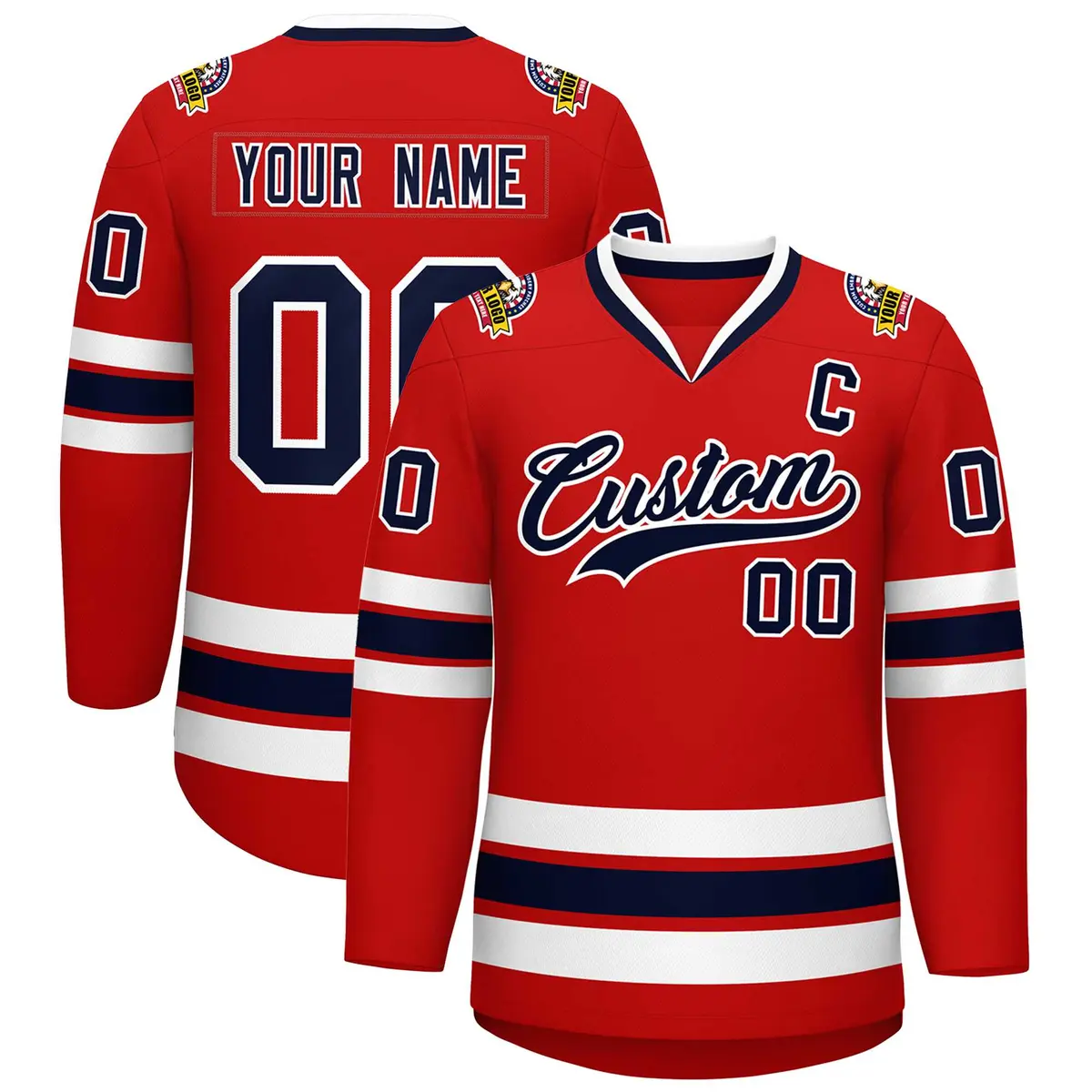 Red Navy-White Classic Style Hockey Jersey