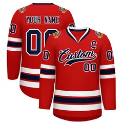 Red Navy-White Classic Style Hockey Jersey