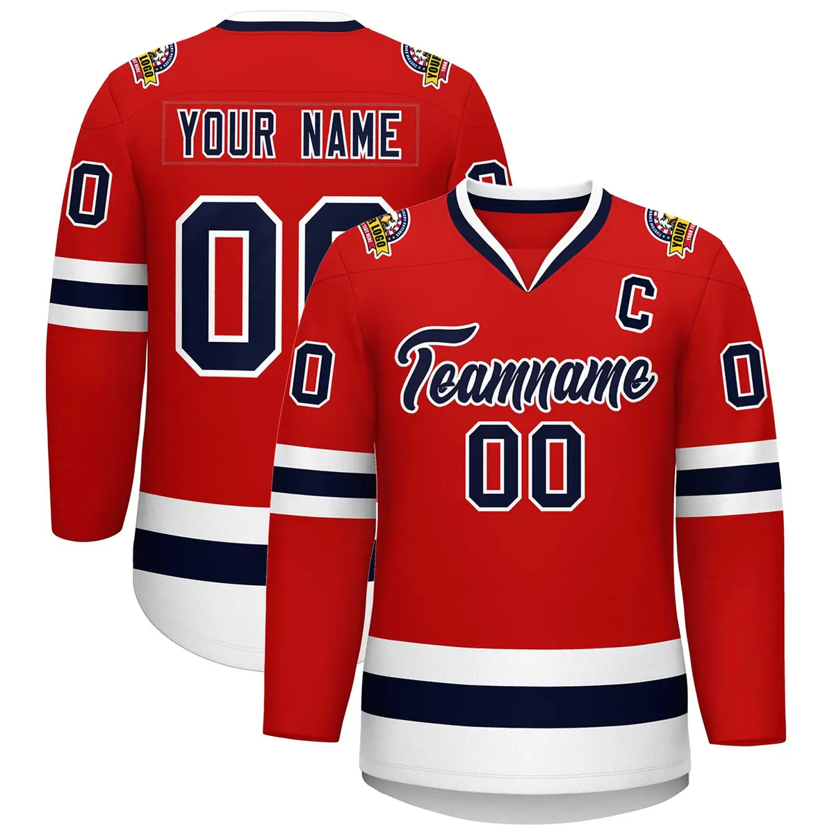 Red Navy-White Classic Style Hockey Jersey