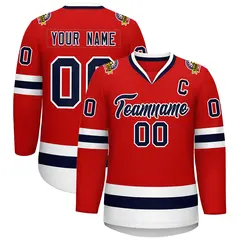 Red Navy-White Classic Style Hockey Jersey