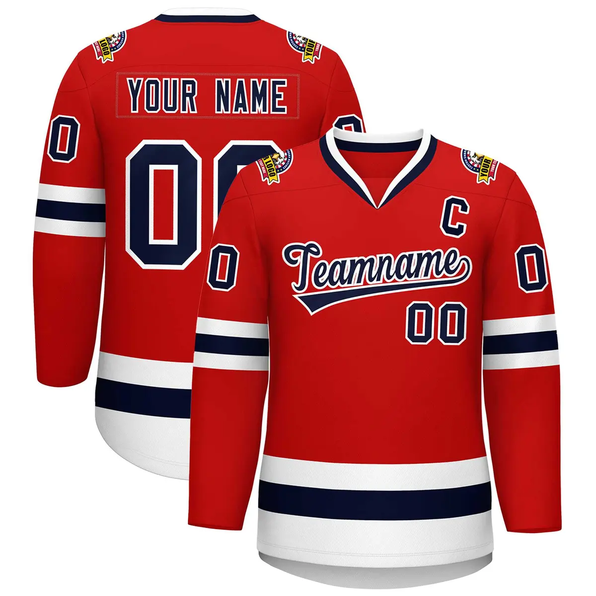 Red Navy-White Classic Style Hockey Jersey