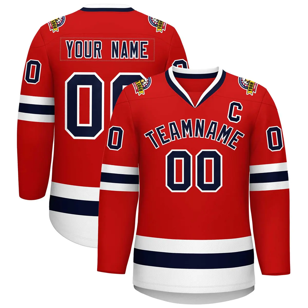 Red Navy-White Classic Style Hockey Jersey