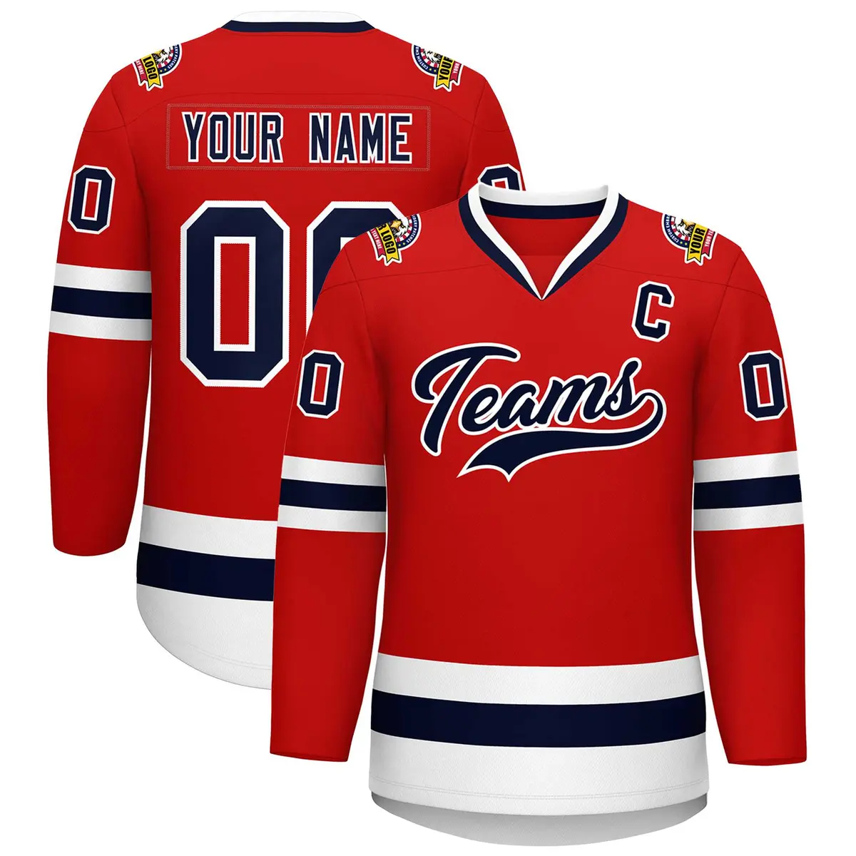 Red Navy-White Classic Style Hockey Jersey