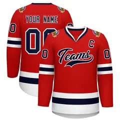 Red Navy-White Classic Style Hockey Jersey 1