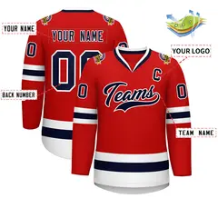 Red Navy-White Classic Style Hockey Jersey 2