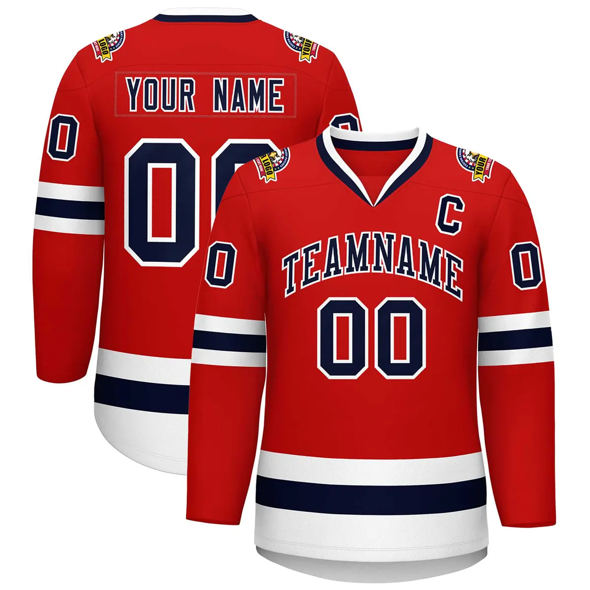 Red Navy-White Classic Style Hockey Jersey