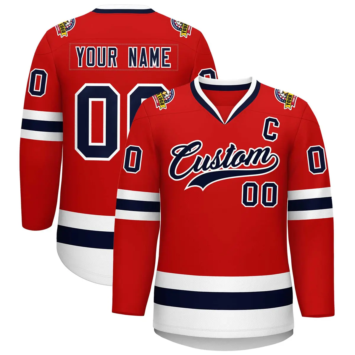 Red Navy-White Classic Style Hockey Jersey