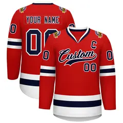 Red Navy-White Classic Style Hockey Jersey 1