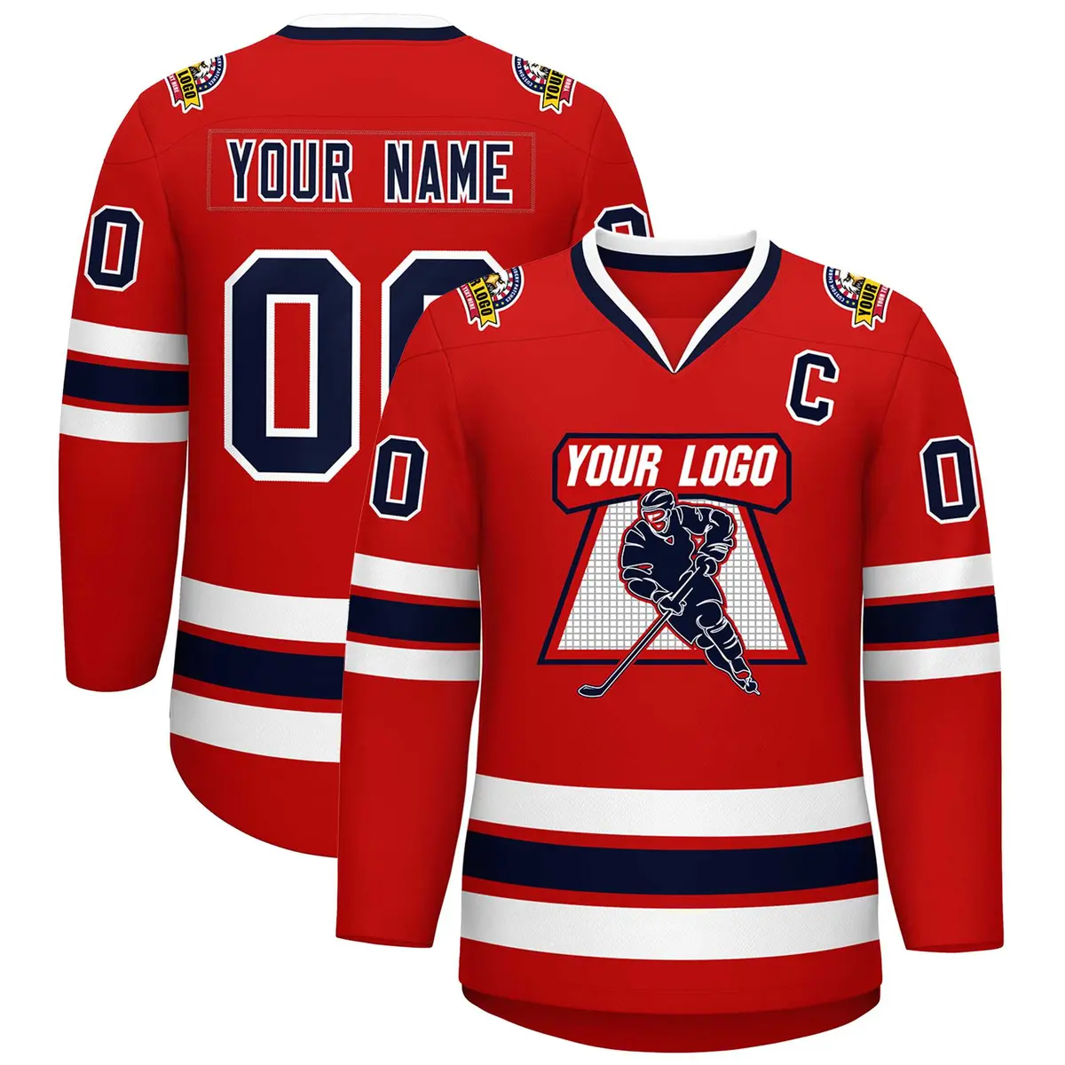 Red Navy-White Classic Style Hockey Jersey