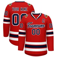 Red Navy-White Classic Style Hockey Jersey 1