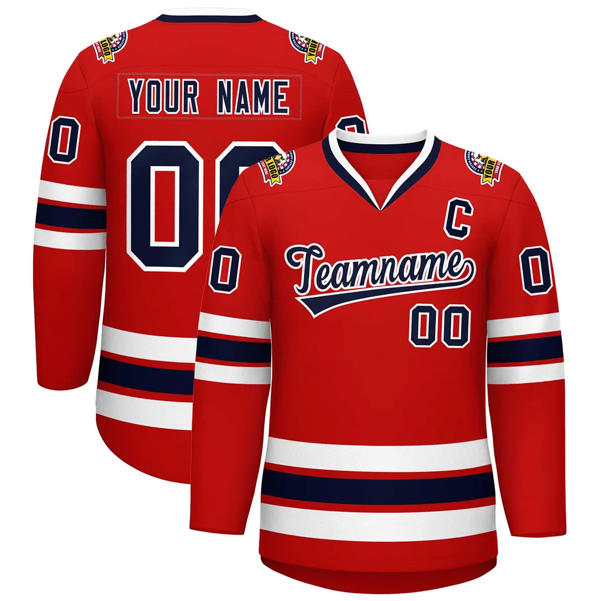 Red Navy-White Classic Style Hockey Jersey