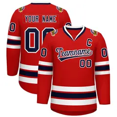 Red Navy-White Classic Style Hockey Jersey 1