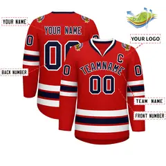 Red Navy-White Classic Style Hockey Jersey 2