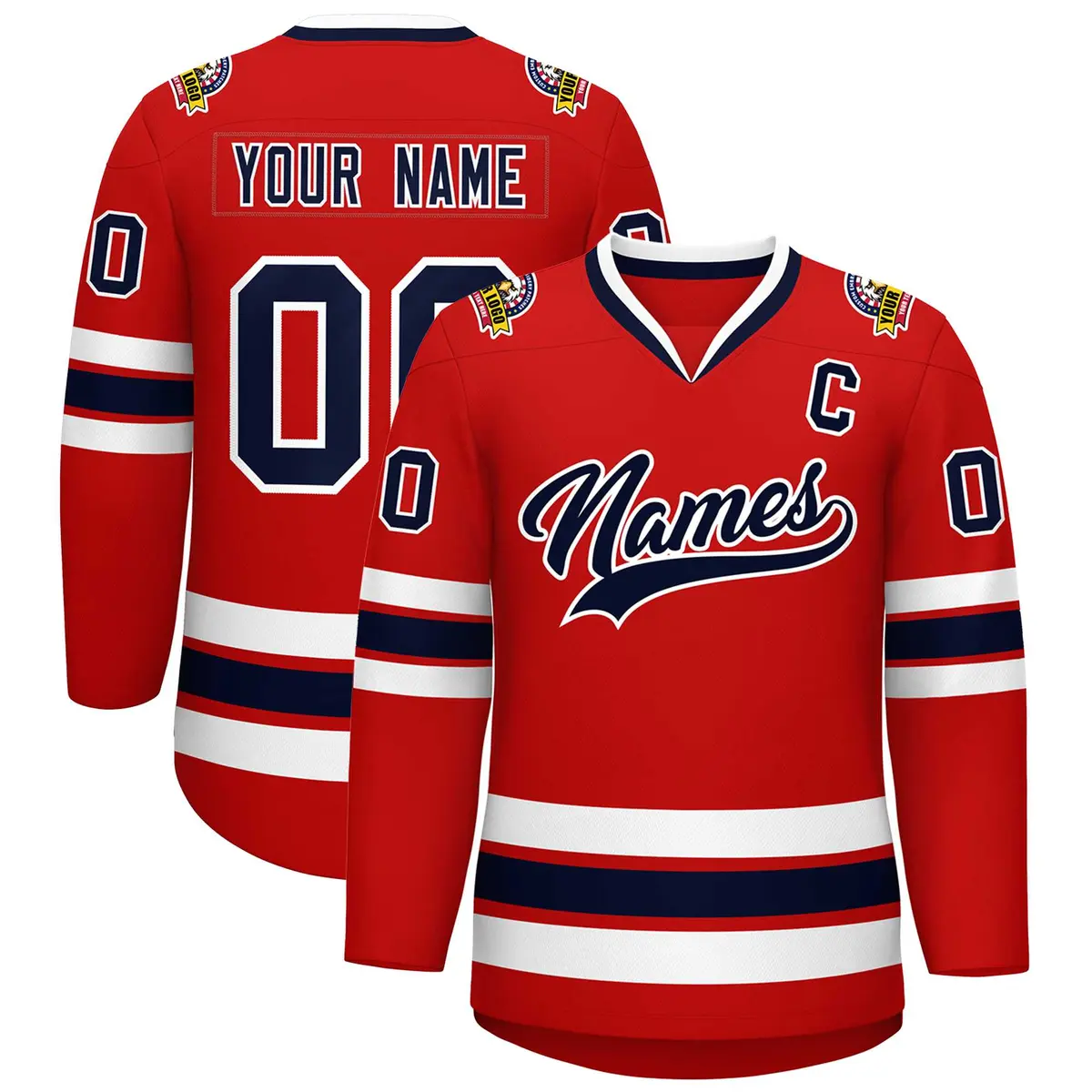 Red Navy-White Classic Style Hockey Jersey