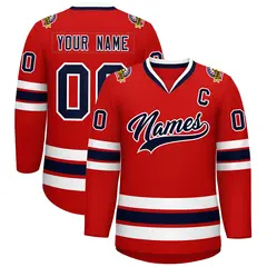 Red Navy-White Classic Style Hockey Jersey 1