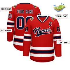 Red Navy-White Classic Style Hockey Jersey 2