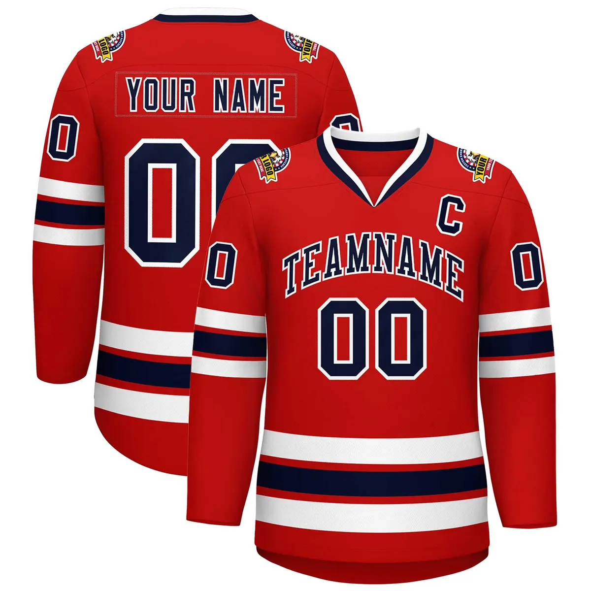 Red Navy-White Classic Style Hockey Jersey