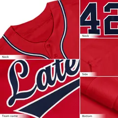 Red Navy-White Classic Style Two-Button Softball Jersey 3