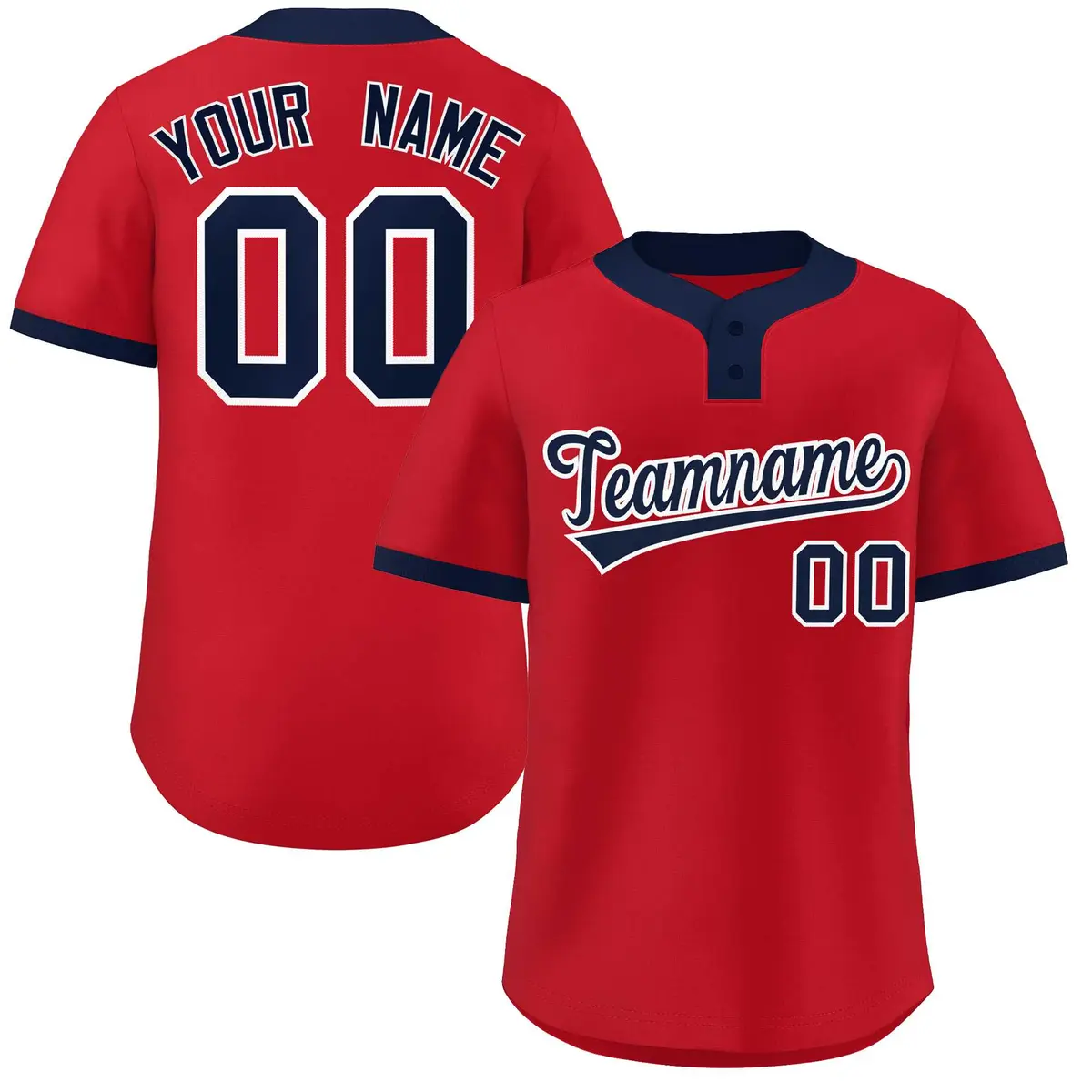 Red Navy-White Classic Style Two-Button Softball Jersey