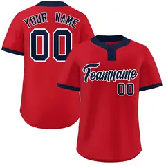 Red Navy-White Classic Style Two-Button Softball Jersey 1
