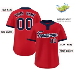 Red Navy-White Classic Style Two-Button Softball Jersey 2