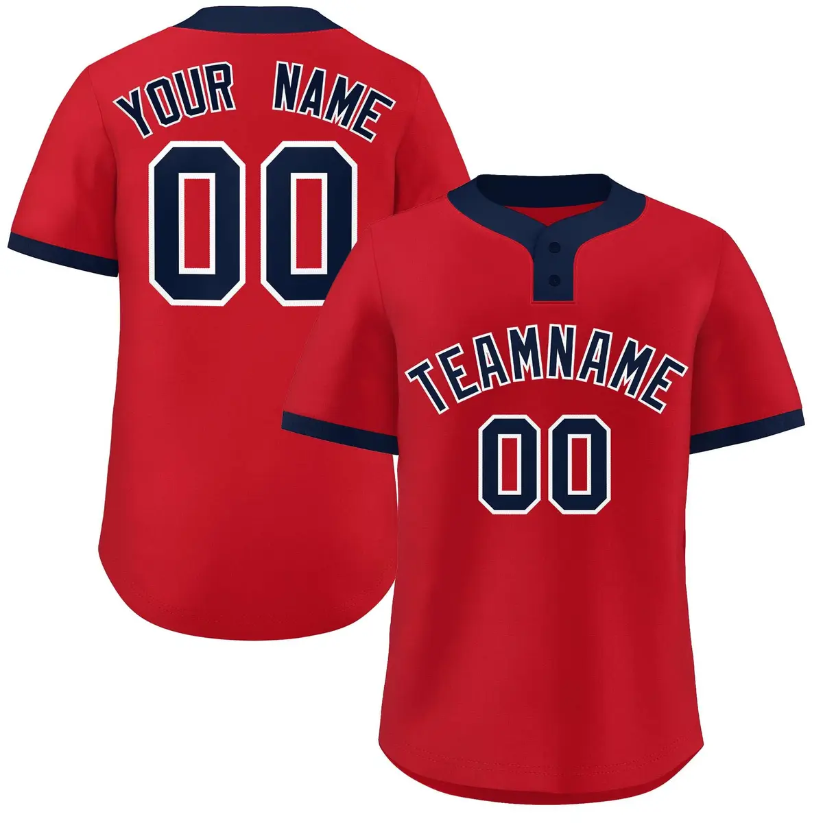 Red Navy-White Classic Style Two-Button Softball Jersey