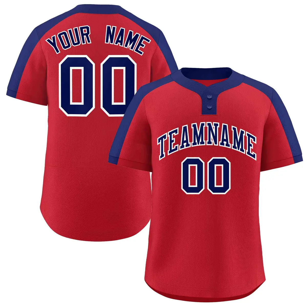 Red Navy-White Classic Style Two-Button Softball Jersey
