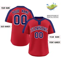Red Navy-White Classic Style Two-Button Softball Jersey 2