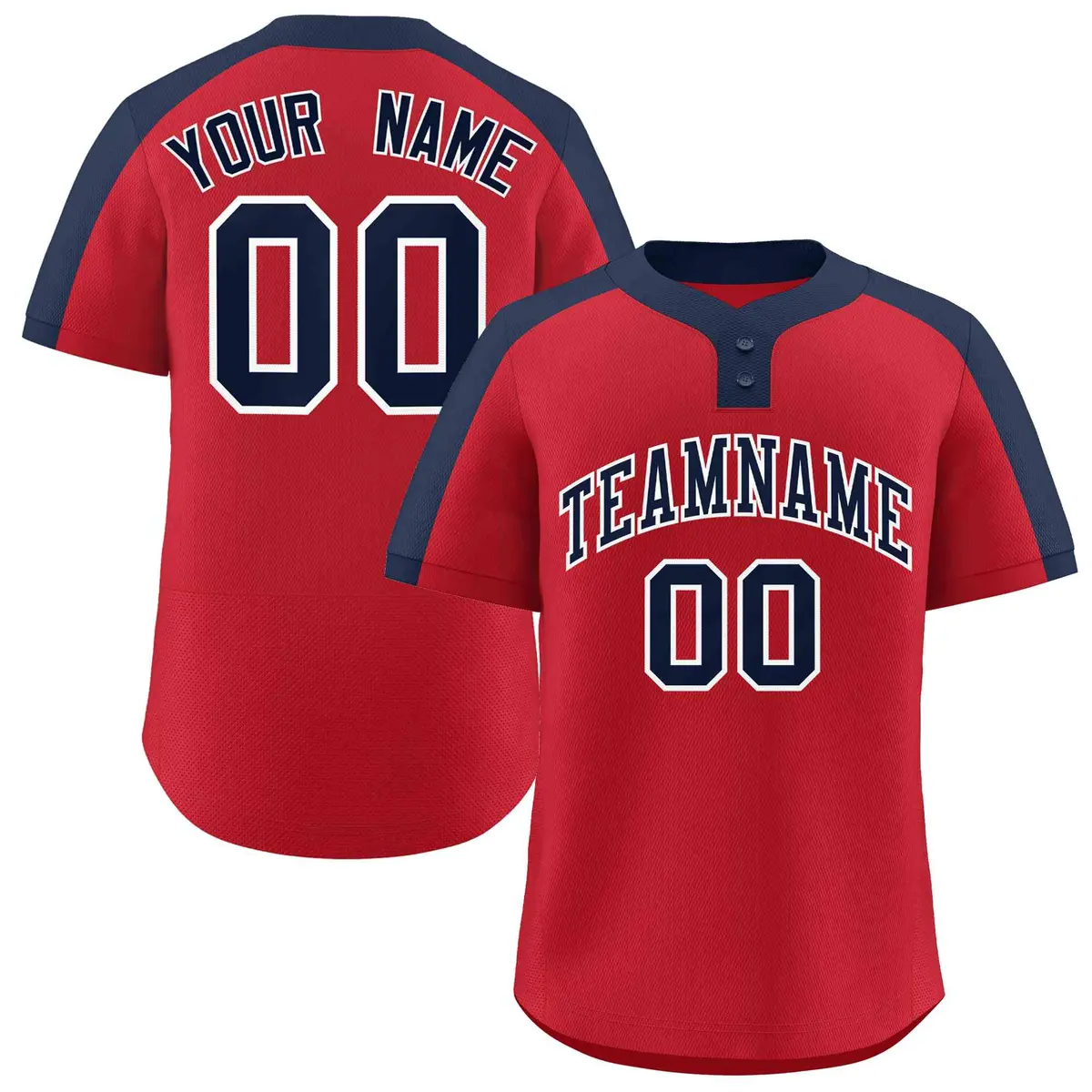 Red Navy-White Classic Style Two-Button Softball Jersey