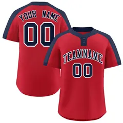 Red Navy-White Classic Style Two-Button Softball Jersey