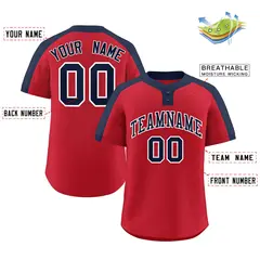Red Navy-White Classic Style Two-Button Softball Jersey 2