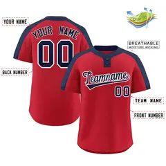 Red Navy-White Classic Style Two-Button Softball Jersey 2