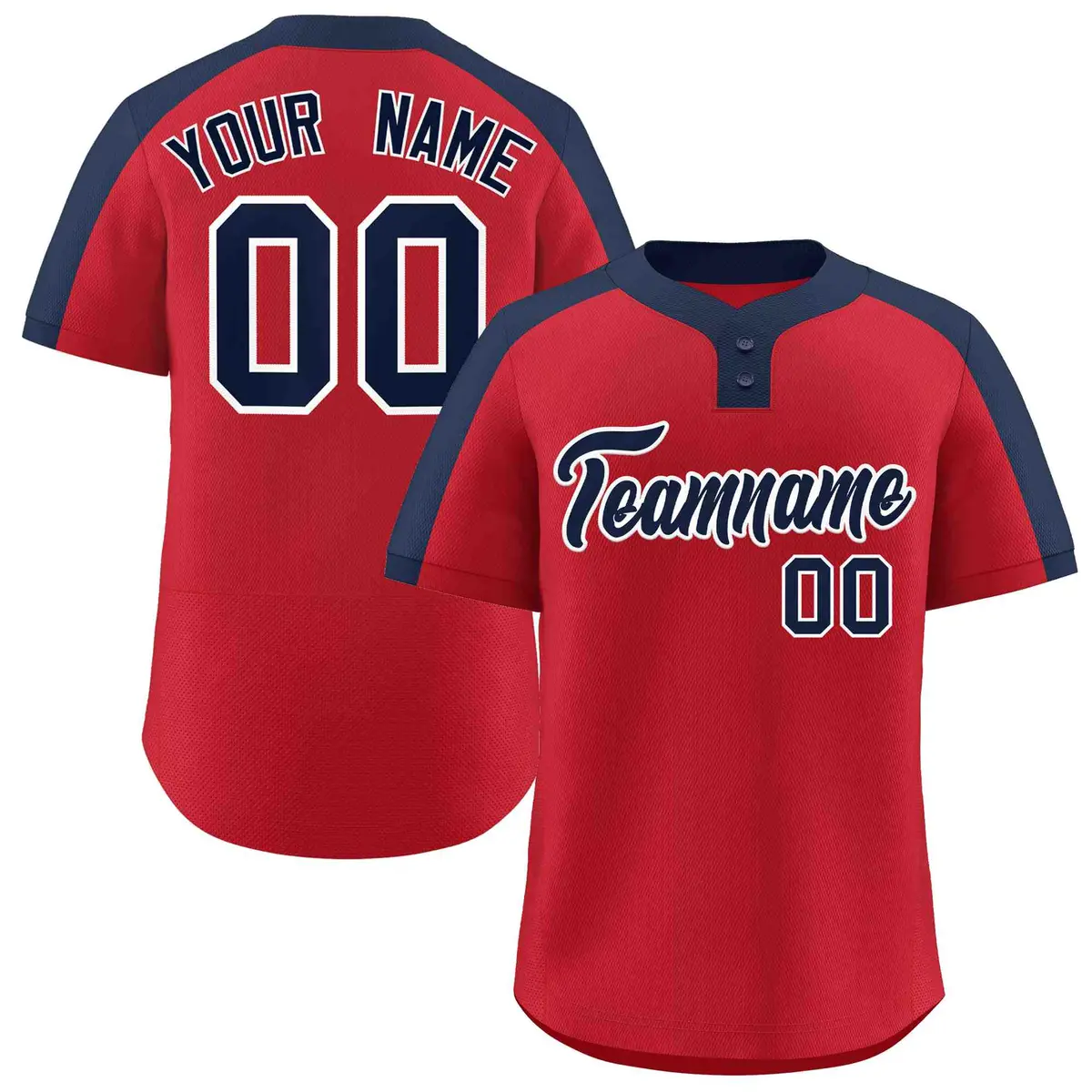 Red Navy-White Classic Style Two-Button Softball Jersey