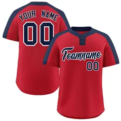 Red Navy-White Classic Style Two-Button Softball Jersey 1