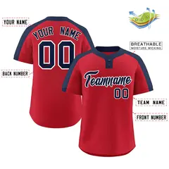 Red Navy-White Classic Style Two-Button Softball Jersey 2